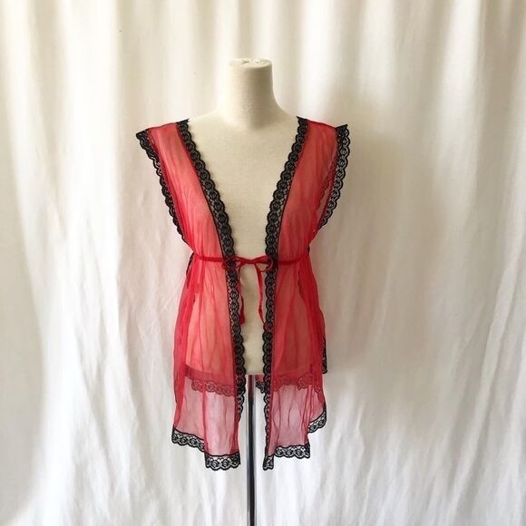 Vintage Belimage red sheer lace tie top size S - Picture 1 of 10